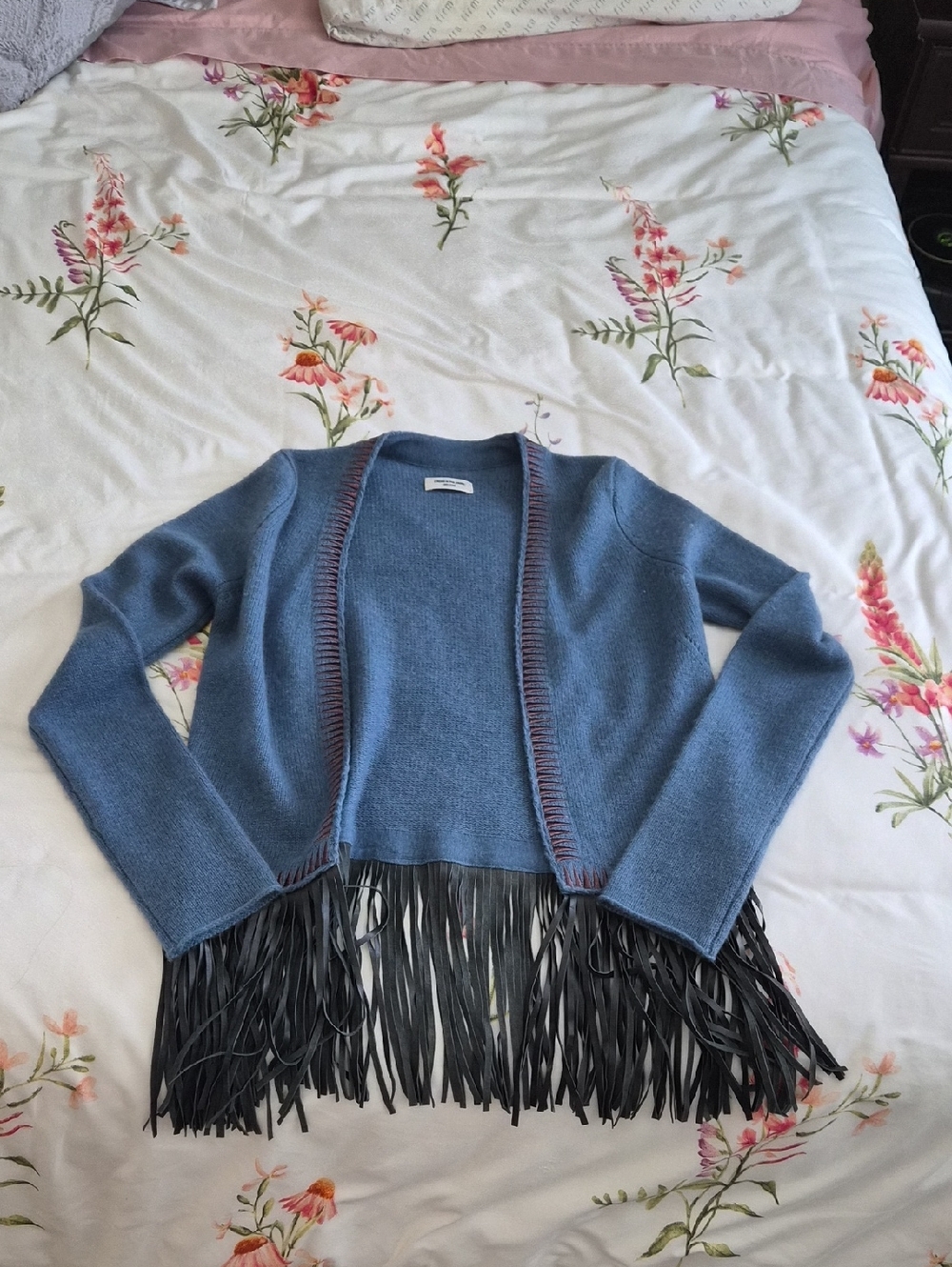 Zadig & Voltaire Blue Open-Front Fringe-Hem Cardigan